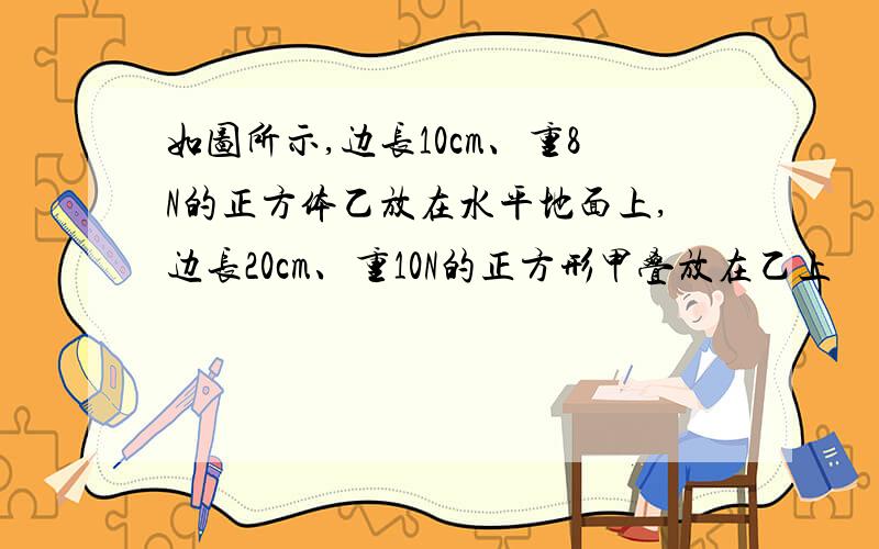 如图所示,边长10cm、重8N的正方体乙放在水平地面上,边长20cm、重10N的正方形甲叠放在乙上