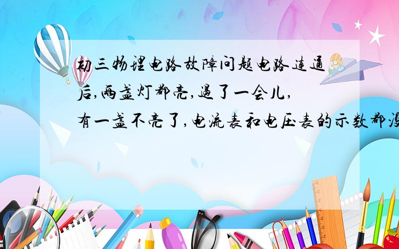 初三物理电路故障问题电路连通后,两盏灯都亮,过了一会儿,有一盏不亮了,电流表和电压表的示数都没有改变.图如下: \5-V