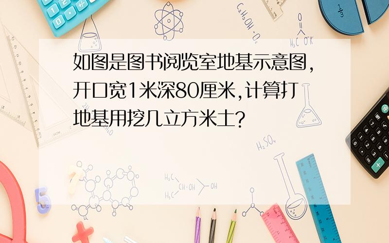 如图是图书阅览室地基示意图,开口宽1米深80厘米,计算打地基用挖几立方米土?