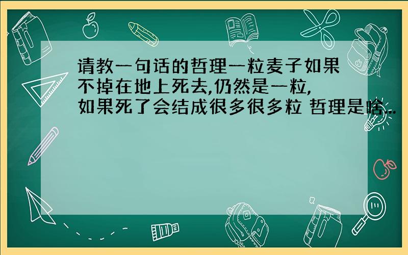 请教一句话的哲理一粒麦子如果不掉在地上死去,仍然是一粒,如果死了会结成很多很多粒 哲理是啥...