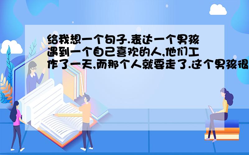 给我想一个句子.表达一个男孩遇到一个自己喜欢的人,他们工作了一天,而那个人就要走了.这个男孩很想念那个人,很想和那个那个