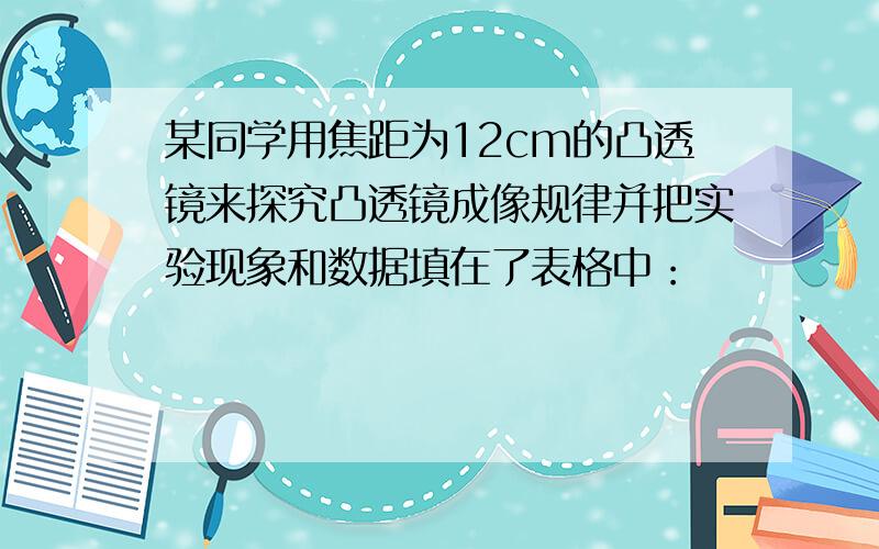 某同学用焦距为12cm的凸透镜来探究凸透镜成像规律并把实验现象和数据填在了表格中：