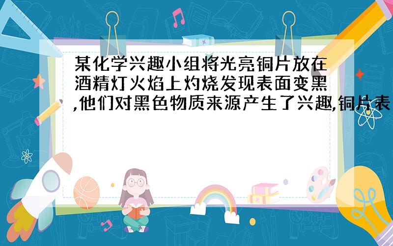 某化学兴趣小组将光亮铜片放在酒精灯火焰上灼烧发现表面变黑,他们对黑色物质来源产生了兴趣,铜片表面黑色物质是什么呢?