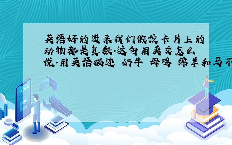 英语好的进来我们假设卡片上的动物都是复数.这句用英文怎么说.用英语描述 奶牛 母鸡 绵羊和马不要很难.能懂就好..不要在