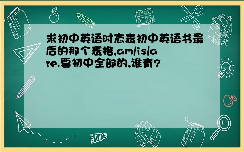 求初中英语时态表初中英语书最后的那个表格,am/is/are.要初中全部的,谁有?