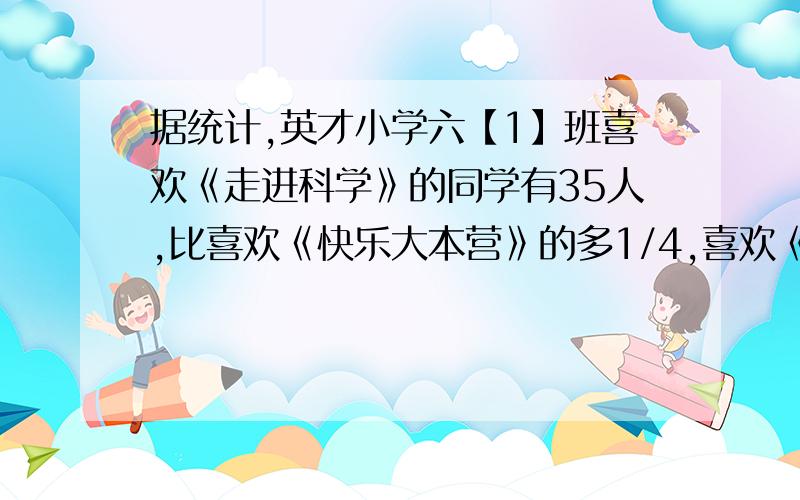 据统计,英才小学六【1】班喜欢《走进科学》的同学有35人,比喜欢《快乐大本营》的多1/4,喜欢《快乐大本营》的同学有多少