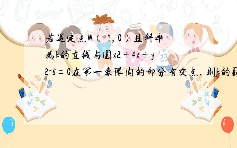 若过定点M（-1，0）且斜率为k的直线与圆x2+4x+y2-5=0在第一象限内的部分有交点，则k的取值范围是（　　）