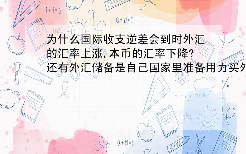 为什么国际收支逆差会到时外汇的汇率上涨,本币的汇率下降?还有外汇储备是自己国家里准备用力买外国货币