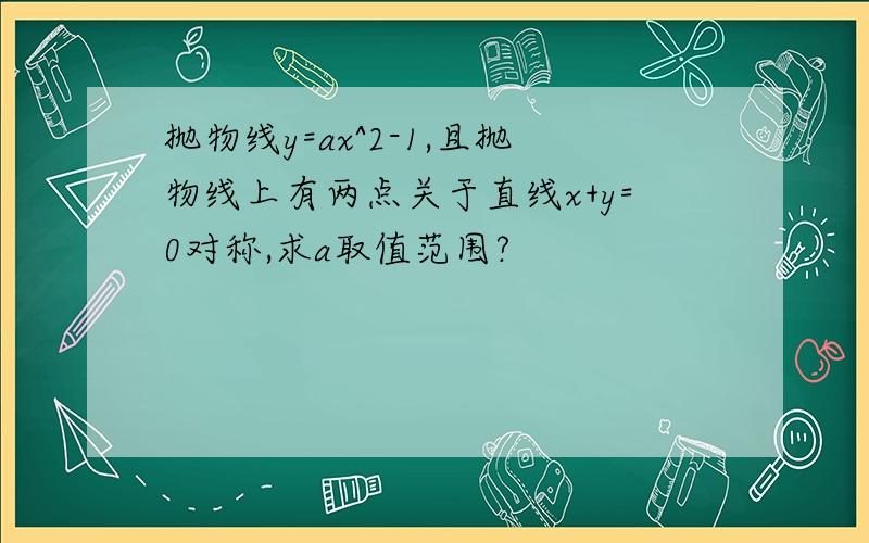 抛物线y=ax^2-1,且抛物线上有两点关于直线x+y=0对称,求a取值范围?