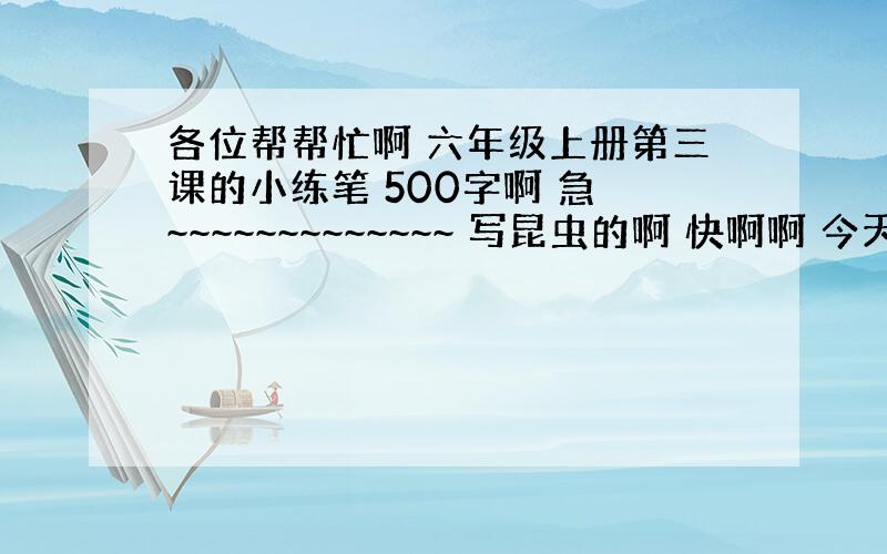 各位帮帮忙啊 六年级上册第三课的小练笔 500字啊 急 ~~~~~~~~~~~~~ 写昆虫的啊 快啊啊 今天要~~