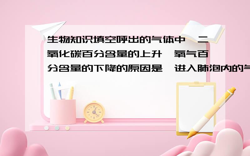 生物知识填空呼出的气体中,二氧化碳百分含量的上升、氧气百分含量的下降的原因是,进入肺泡内的气体中,氧气含量比肺泡外的毛细