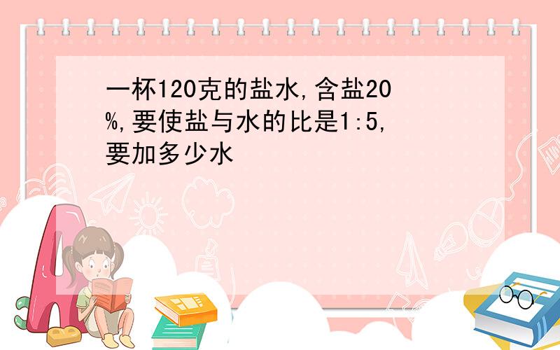 一杯120克的盐水,含盐20%,要使盐与水的比是1:5,要加多少水