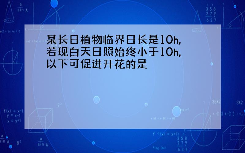 某长日植物临界日长是10h,若现白天日照始终小于10h,以下可促进开花的是