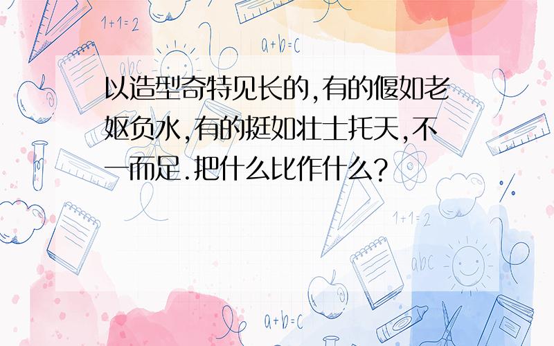 以造型奇特见长的,有的偃如老妪负水,有的挺如壮士托天,不一而足.把什么比作什么?