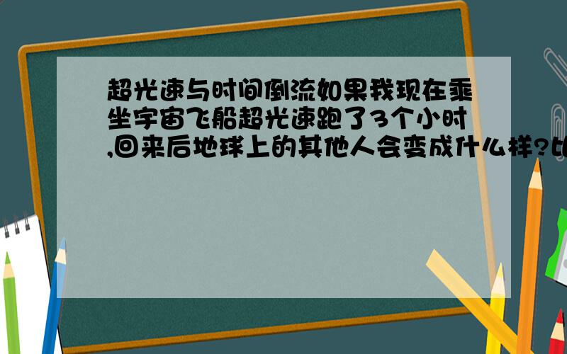 超光速与时间倒流如果我现在乘坐宇宙飞船超光速跑了3个小时,回来后地球上的其他人会变成什么样?比如我走时朋友20岁,飞了三