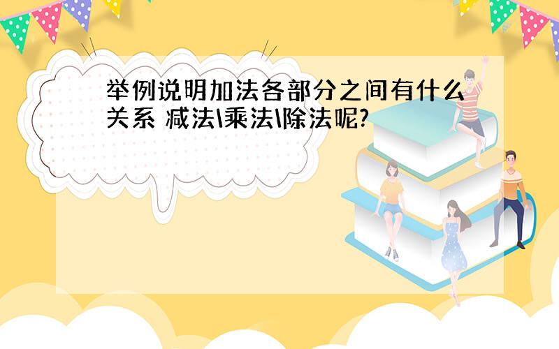 举例说明加法各部分之间有什么关系 减法\乘法\除法呢?