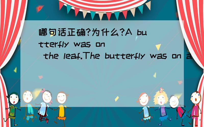 哪句话正确?为什么?A butterfly was on the leaf.The butterfly was on a