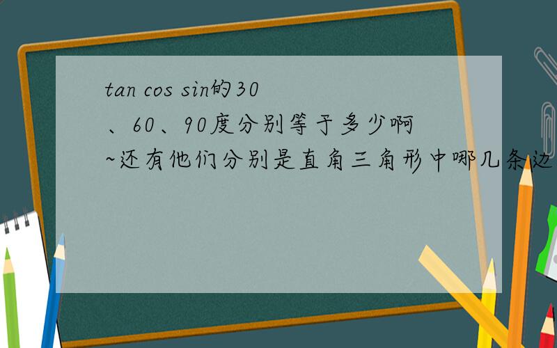 tan cos sin的30、60、90度分别等于多少啊~还有他们分别是直角三角形中哪几条边得比啊?