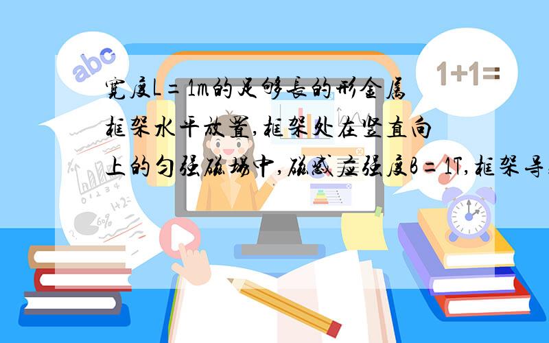 宽度L=1m的足够长的形金属框架水平放置,框架处在竖直向上的匀强磁场中,磁感应强度B=1T,框架导轨上放置一根质量m=0