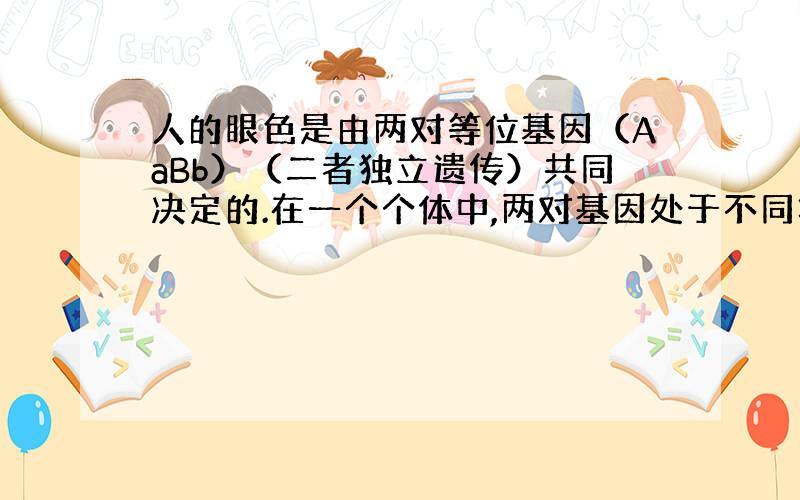 人的眼色是由两对等位基因（AaBb）（二者独立遗传）共同决定的.在一个个体中,两对基因处于不同状态时,人的眼色如下表.