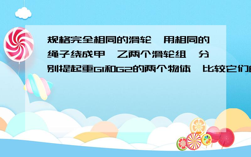 规格完全相同的滑轮,用相同的绳子绕成甲、乙两个滑轮组,分别提起重G1和G2的两个物体,比较它们的省力情况和机械效率.