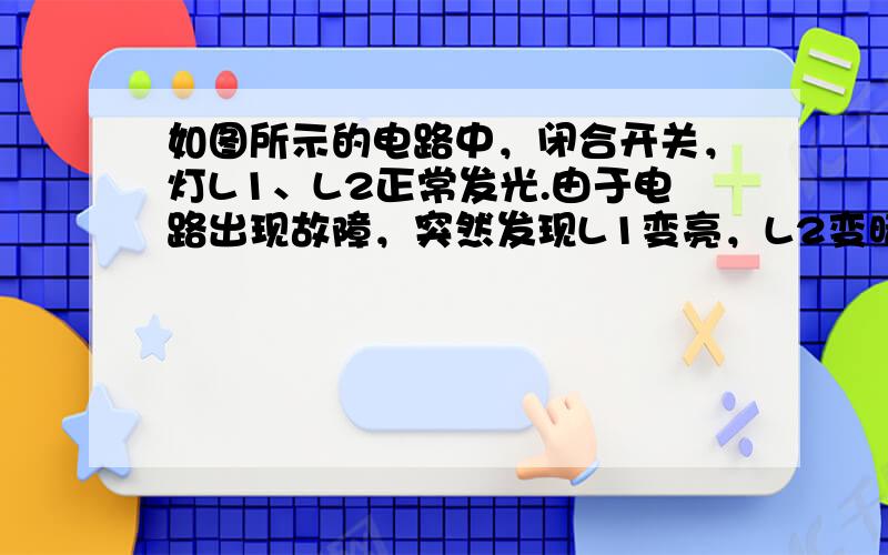 如图所示的电路中，闭合开关，灯L1、L2正常发光.由于电路出现故障，突然发现L1变亮，L2变暗，电流表的读数变小，根据分