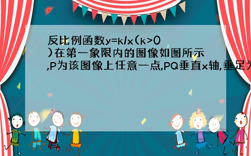 反比例函数y=k/x(k>0)在第一象限内的图像如图所示,P为该图像上任意一点,PQ垂直x轴,垂足为Q.设△POQ的面积