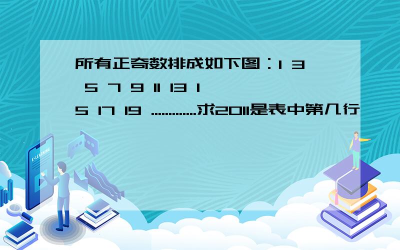 所有正奇数排成如下图：1 3 5 7 9 11 13 15 17 19 .............求2011是表中第几行