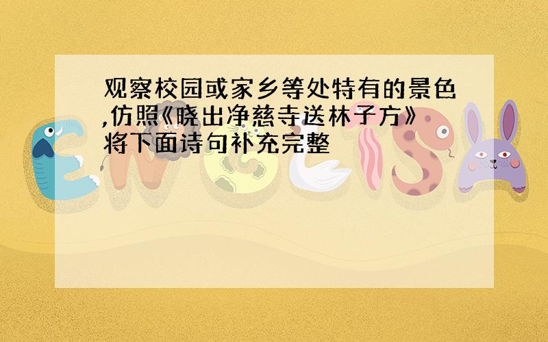 观察校园或家乡等处特有的景色,仿照《晓出净慈寺送林子方》将下面诗句补充完整