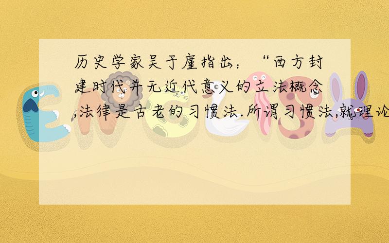 历史学家吴于廑指出：“西方封建时代并无近代意义的立法概念,法律是古老的习惯法.所谓习惯法,就理论上讲,就是法律来自社会,