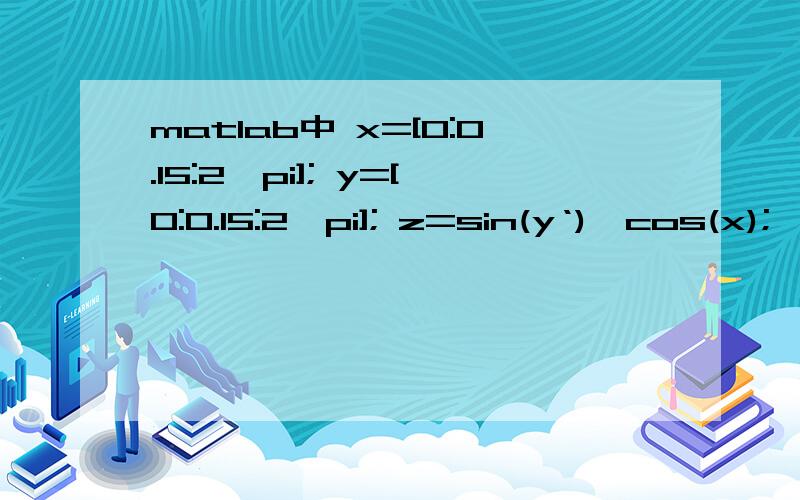 matlab中 x=[0:0.15:2*pi]; y=[0:0.15:2*pi]; z=sin(y‘)*cos(x);