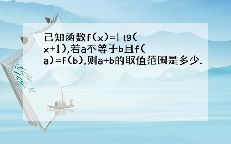 已知函数f(x)=| lg(x+1),若a不等于b且f(a)=f(b),则a+b的取值范围是多少.