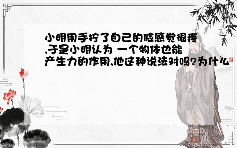 小明用手拧了自己的脸感觉很疼,于是小明认为 一个物体也能产生力的作用,他这种说法对吗?为什么