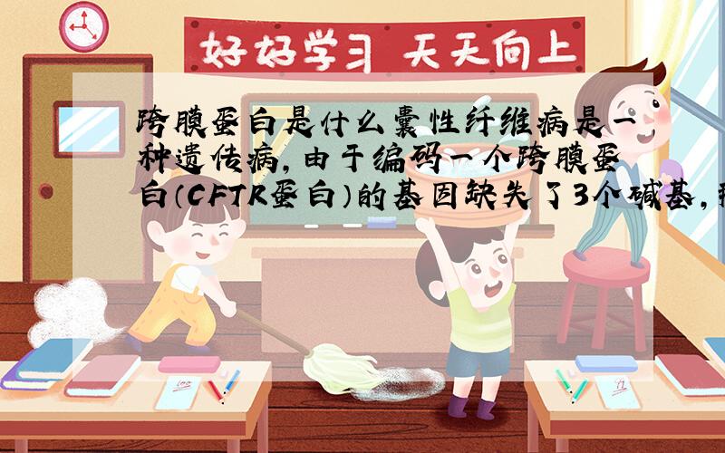 跨膜蛋白是什么囊性纤维病是一种遗传病,由于编码一个跨膜蛋白（CFTR蛋白）的基因缺失了3个碱基,那么什么是跨膜蛋白,是不