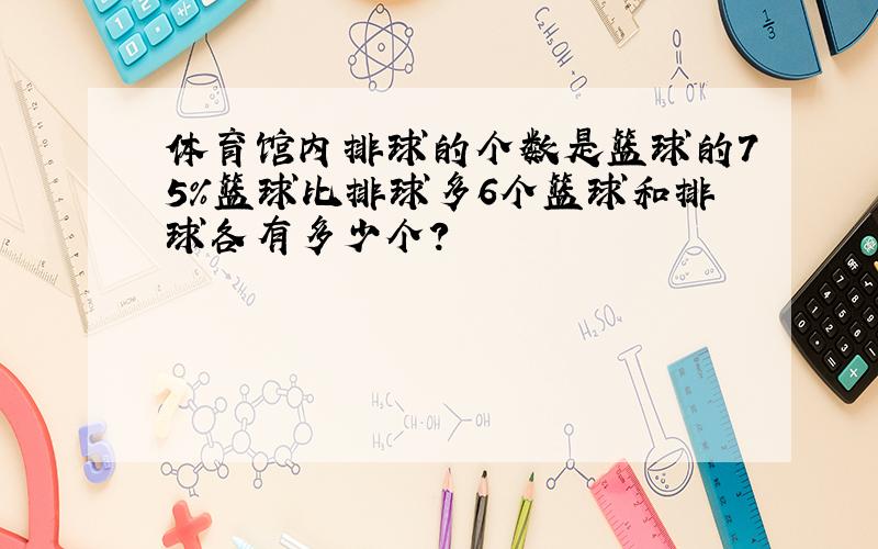 体育馆内排球的个数是篮球的75%篮球比排球多6个篮球和排球各有多少个?