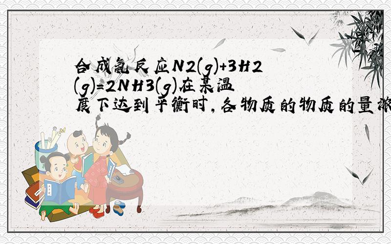 合成氨反应N2(g)+3H2(g)=2NH3(g)在某温度下达到平衡时,各物质的物质的量浓度是C（N2）=3mol/L,