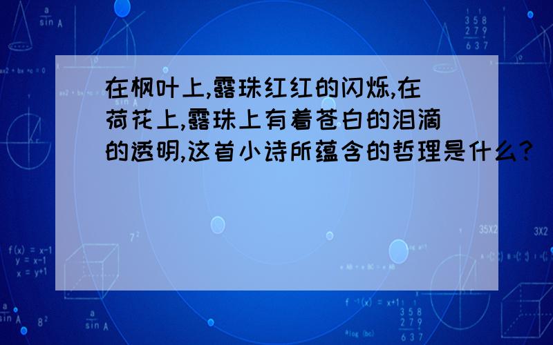 在枫叶上,露珠红红的闪烁,在荷花上,露珠上有着苍白的泪滴的透明,这首小诗所蕴含的哲理是什么?