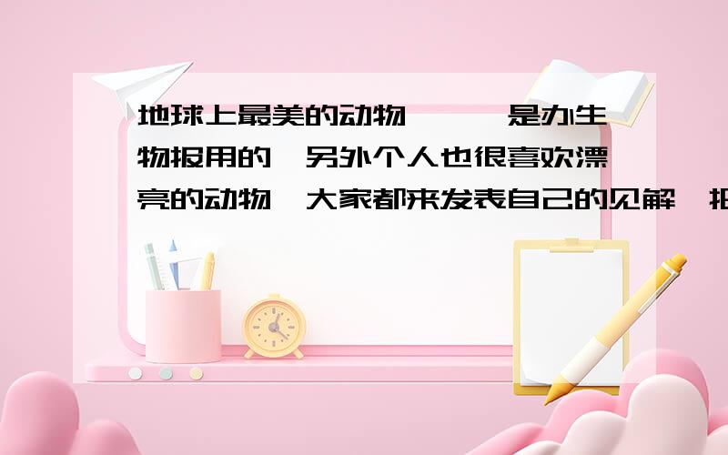 地球上最美的动物,嗯,是办生物报用的,另外个人也很喜欢漂亮的动物,大家都来发表自己的见解,把你认为的地球上最漂亮,最圣洁