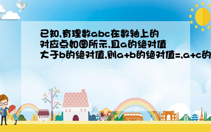 已知,有理数abc在数轴上的对应点如图所示,且a的绝对值大于b的绝对值,则a+b的绝对值=,a+c的绝对值=