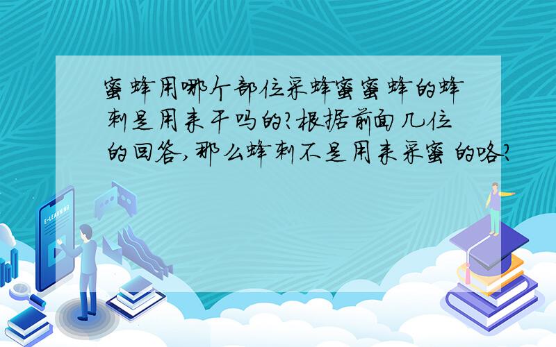 蜜蜂用哪个部位采蜂蜜蜜蜂的蜂刺是用来干吗的?根据前面几位的回答,那么蜂刺不是用来采蜜的咯?