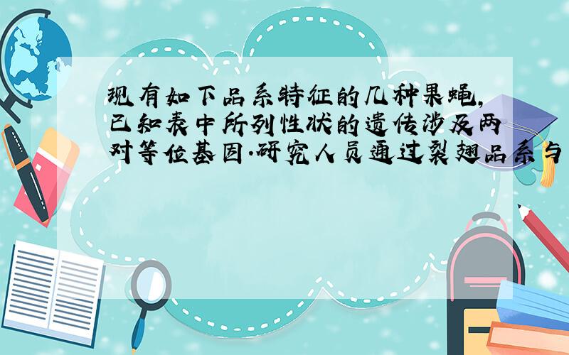 现有如下品系特征的几种果蝇，已知表中所列性状的遗传涉及两对等位基因．研究人员通过裂翅品系与其他品系果蝇的杂交实验，阐明了