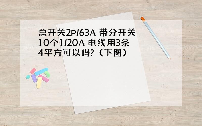 总开关2P/63A 带分开关10个1/20A 电线用3条4平方可以吗?（下图）