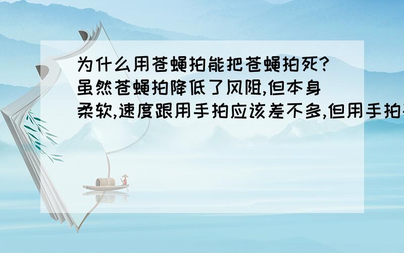 为什么用苍蝇拍能把苍蝇拍死?虽然苍蝇拍降低了风阻,但本身柔软,速度跟用手拍应该差不多,但用手拍基本会被苍蝇跑掉.