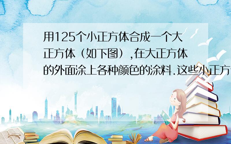 用125个小正方体合成一个大正方体（如下图）,在大正方体的外面涂上各种颜色的涂料.这些小正方体中,三个面涂色的有多少个?