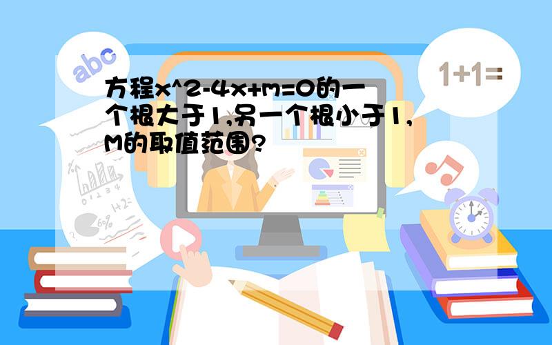 方程x^2-4x+m=0的一个根大于1,另一个根小于1,M的取值范围?