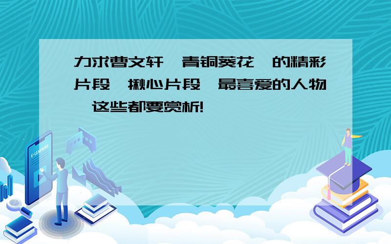 力求曹文轩《青铜葵花》的精彩片段,揪心片段,最喜爱的人物,这些都要赏析!