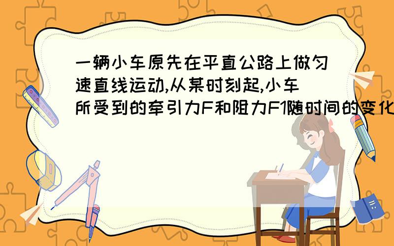 一辆小车原先在平直公路上做匀速直线运动,从某时刻起,小车所受到的牵引力F和阻力F1随时间的变化规律如甲