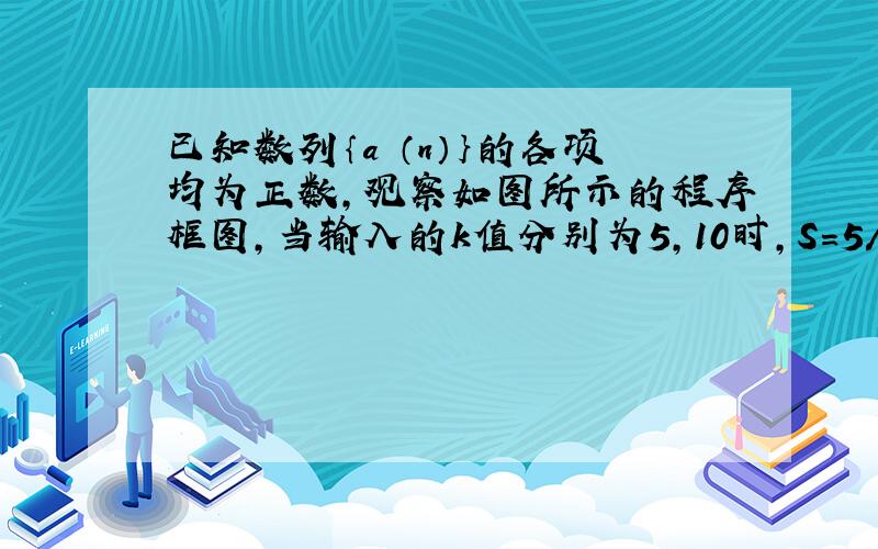 已知数列｛a （n）｝的各项均为正数,观察如图所示的程序框图,当输入的k值分别为5,10时,S=5/11,10/21.