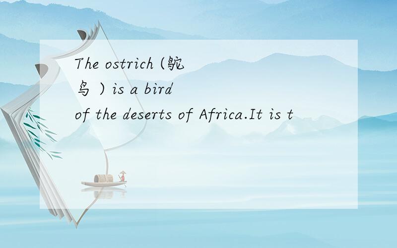 The ostrich (鸵鸟 ) is a bird of the deserts of Africa.It is t