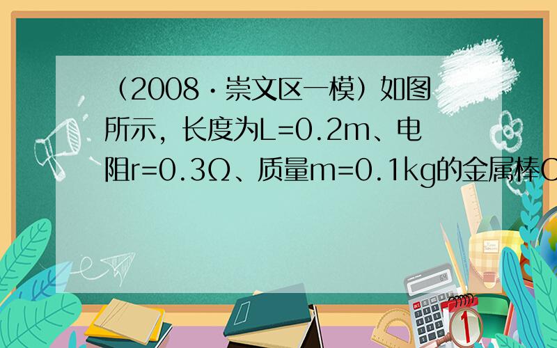 （2008•崇文区一模）如图所示，长度为L=0.2m、电阻r=0.3Ω、质量m=0.1kg的金属棒CD，垂直跨搁在位于水